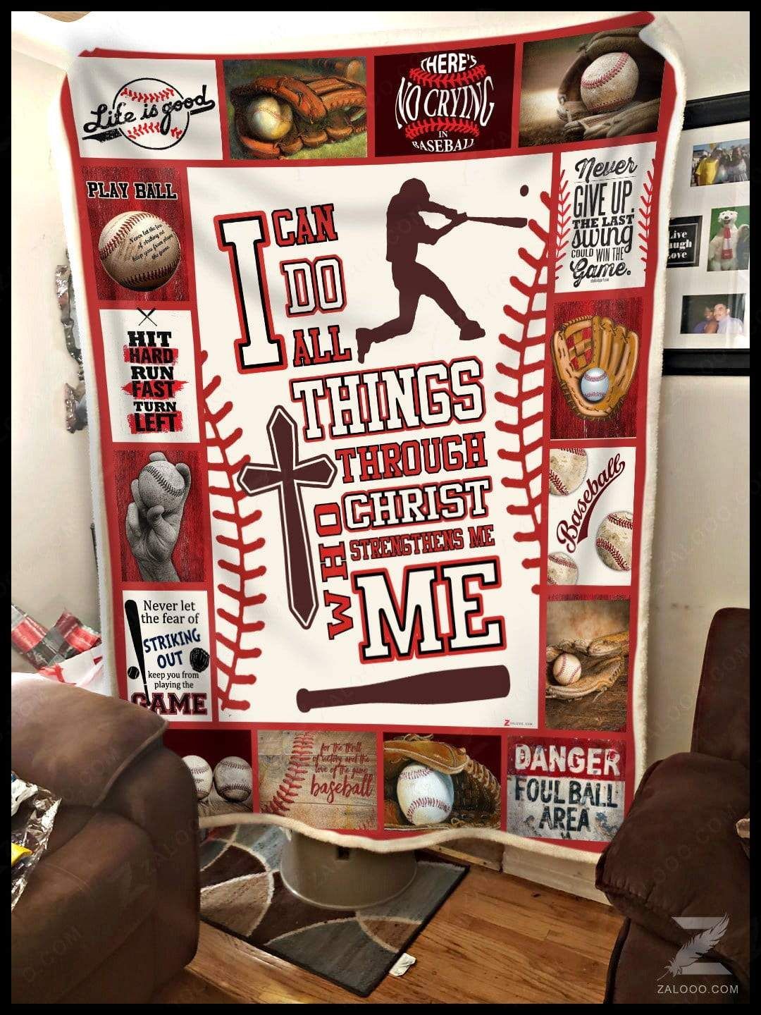 Baseball I Can Do All Things Through Christ Sherpa Fleece Blanket
