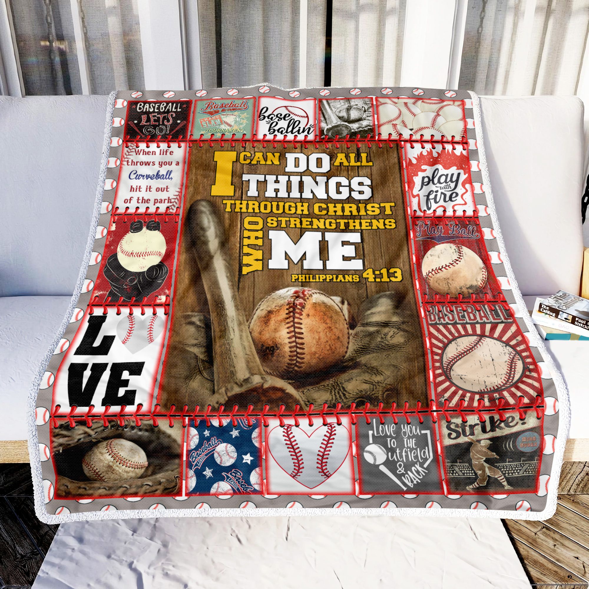 Baseball I Can Do All Things Through Christ Fleece Blanket