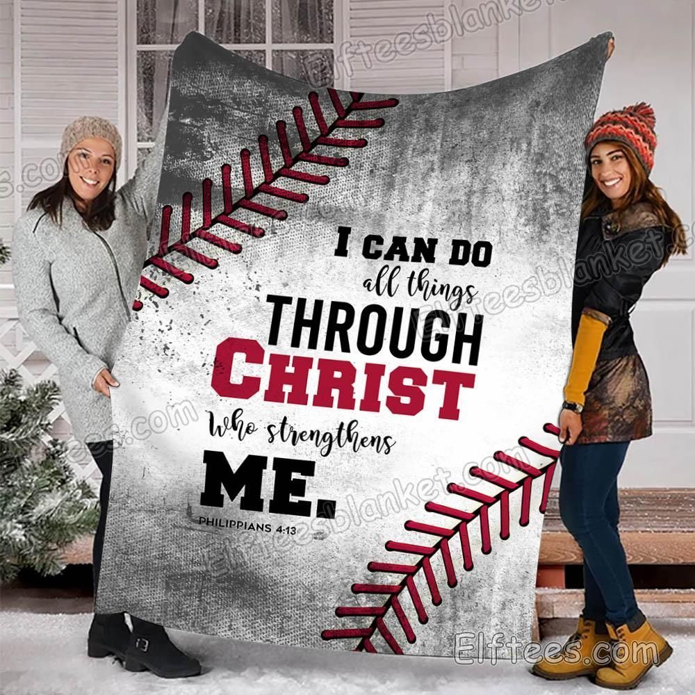 Baseball I Can Do All Things Through Christ Who Strengthens Me Sherpa Fleece Blanket