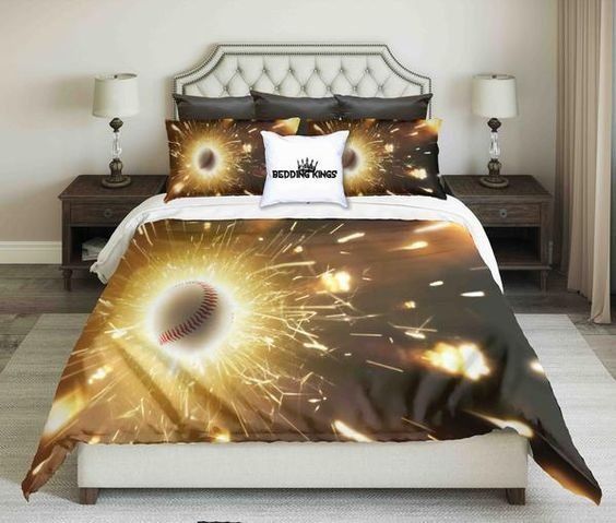 Baseball In Golden Sparks Bedding Set