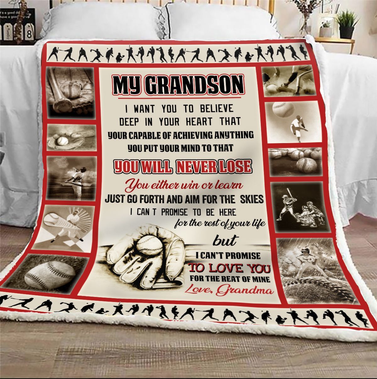 Baseball My Grandson Sherpa Fleece Blanket