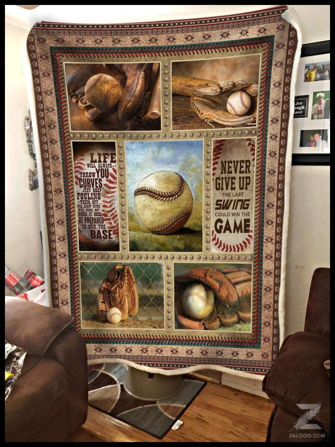 Baseball Never Give Up The Last Swing Sherpa Fleece Blanket