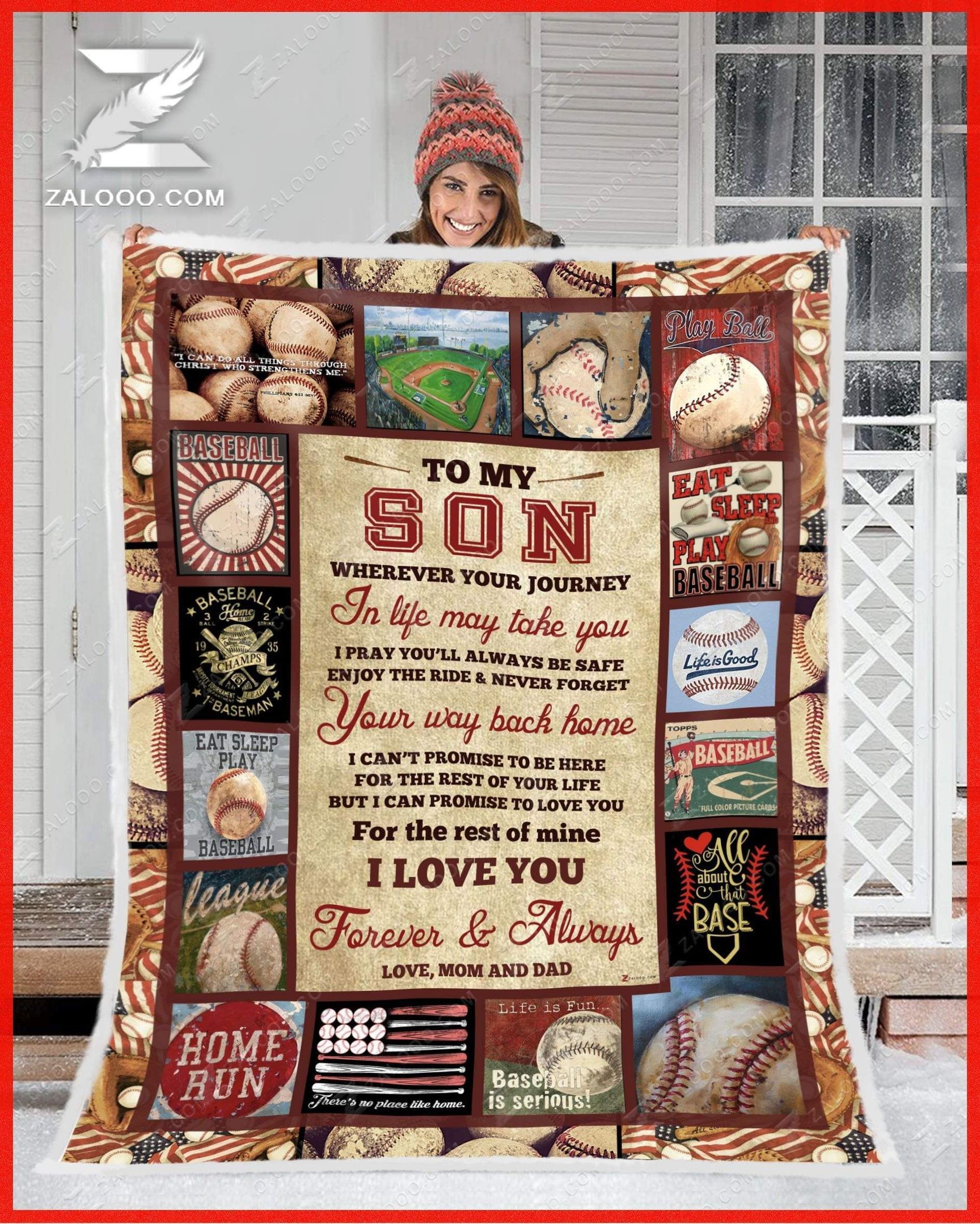 Baseball Son Mom And Dad Wherever Your Journey In Life May Take You Sherpa Fleece Blanket