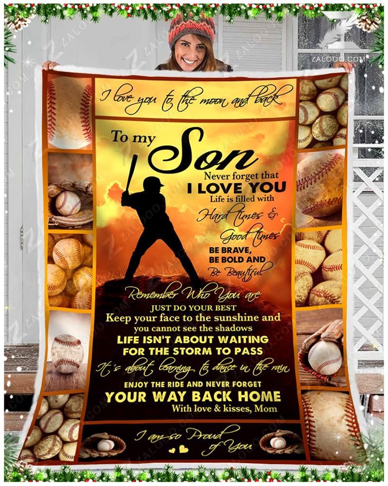 Baseball Son Mom I Sherpa Fleece Blanket
