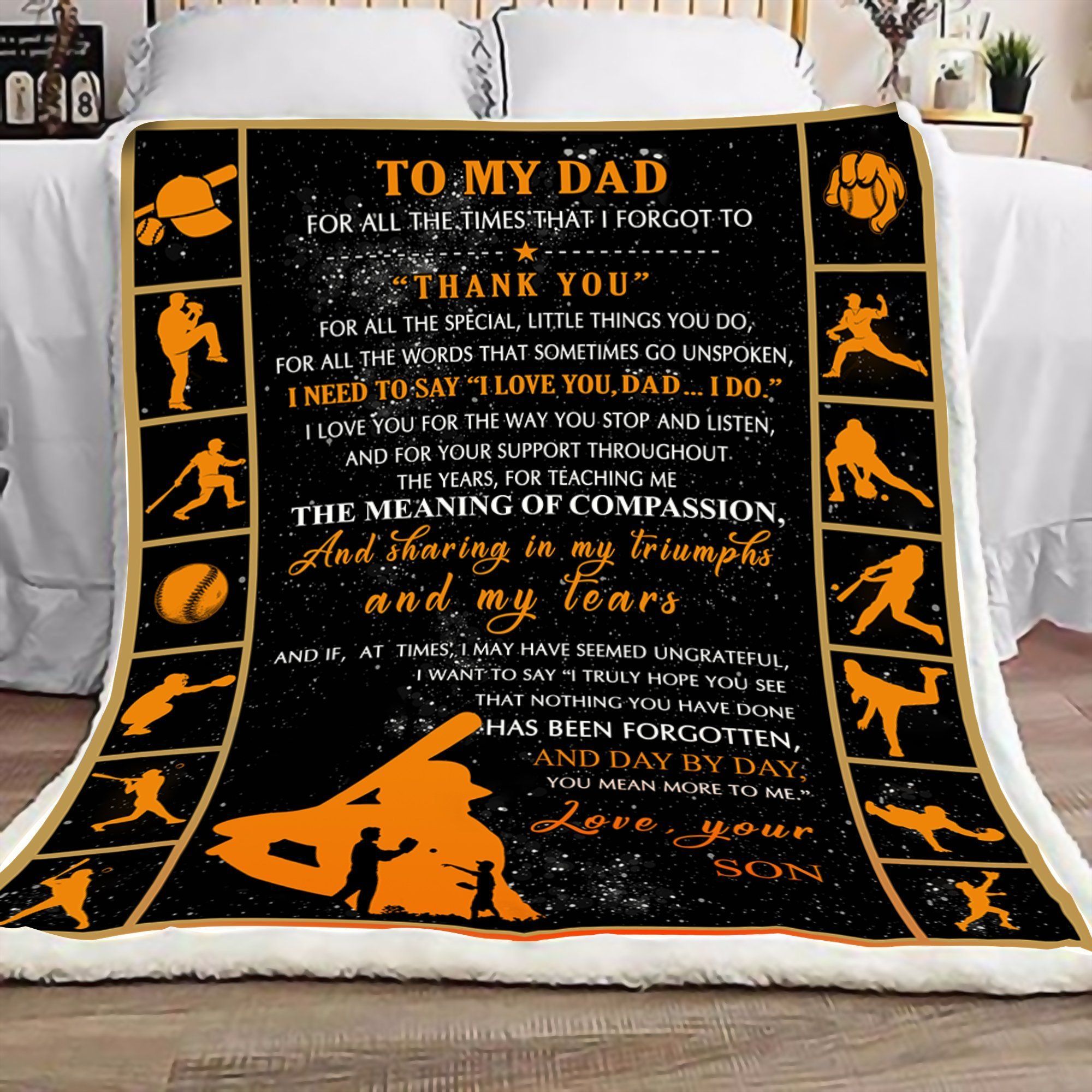 Baseball Son To Dad Sherpa Fleece Blanket