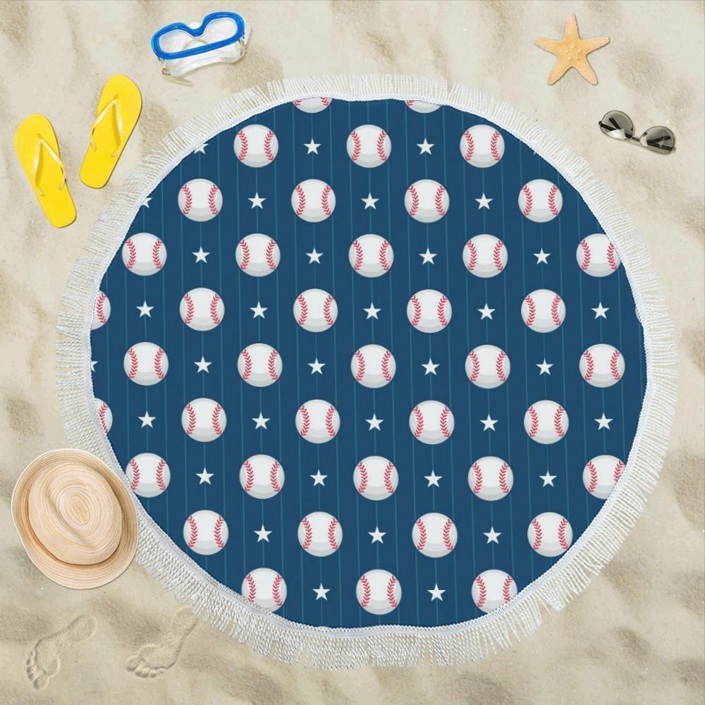 Baseball Star Print Pattern Round Beach Towel