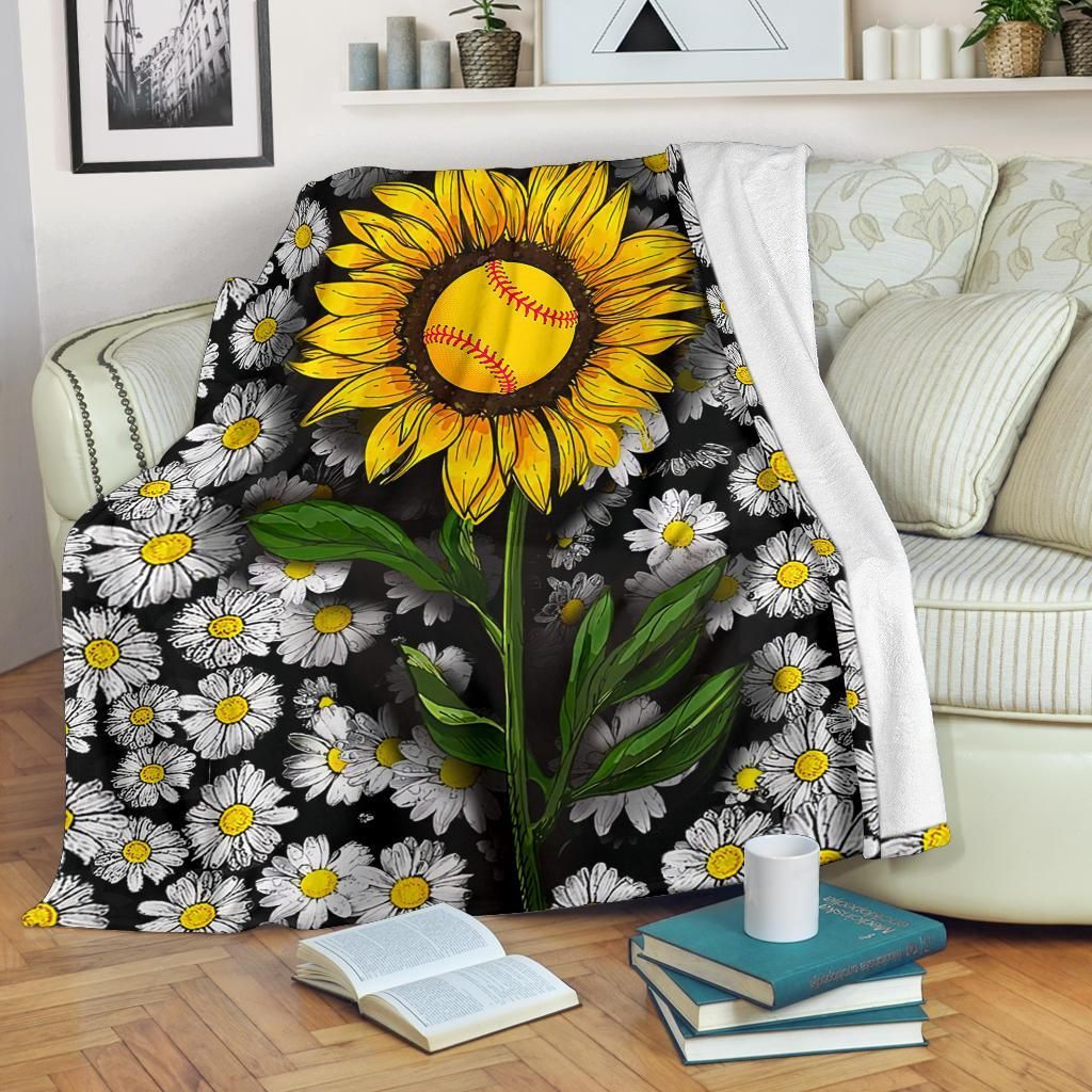 Baseball Sunflower Sherpa Fleece Blanket