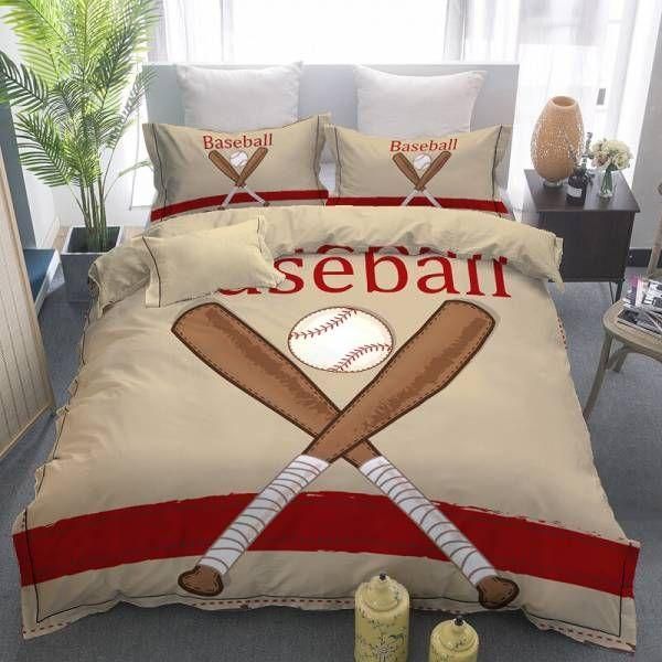 Baseball Taupe And Red Bedding Set