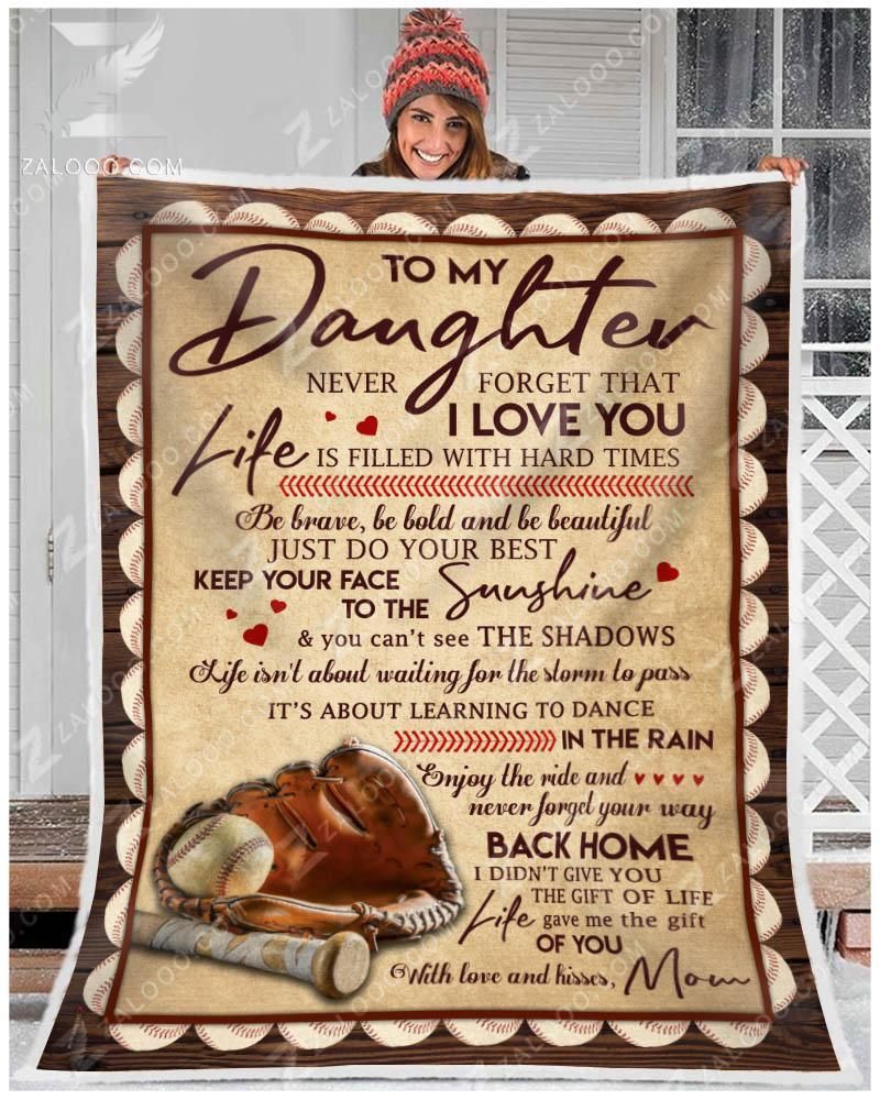 Baseball To My Daughter Love Mom Sherpa Fleece Blanket
