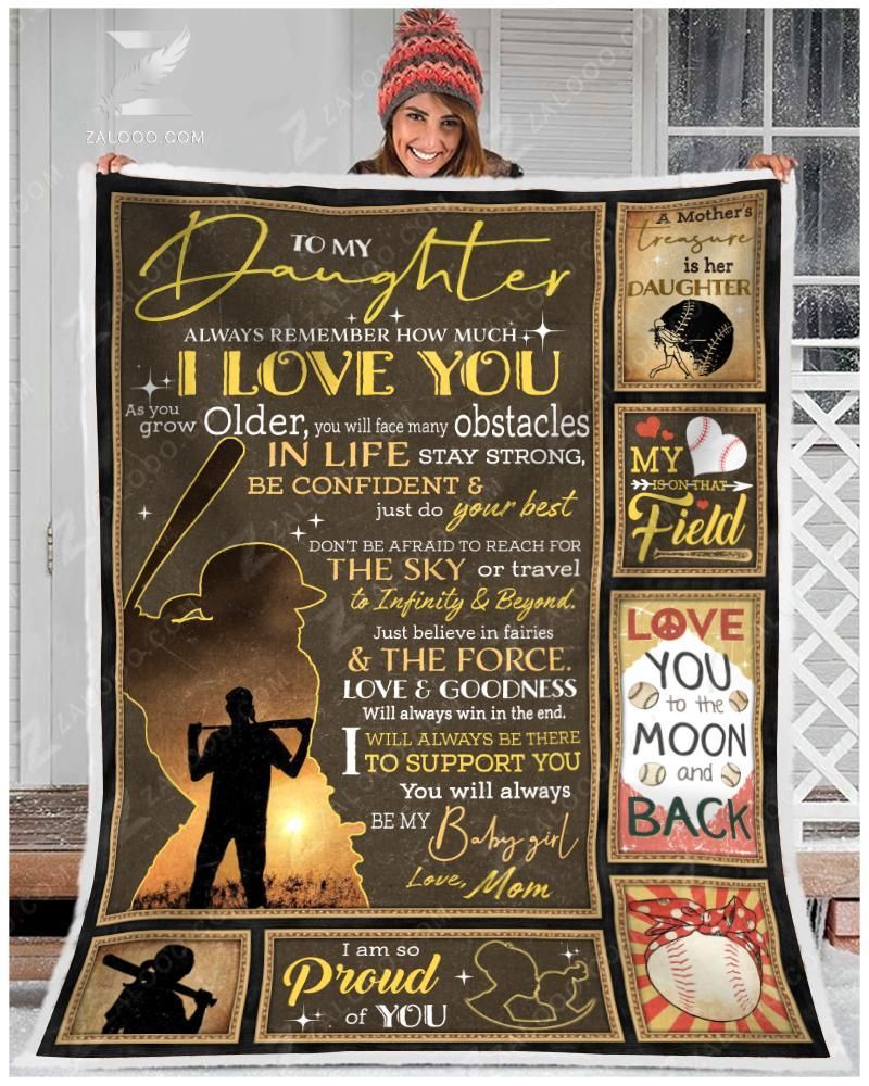 Baseball To My Daughter Love Your Mom Sherpa Fleece Blanket