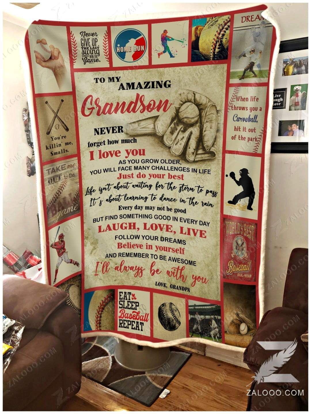 Baseball To My Grandson Sherpa Fleece Blanket