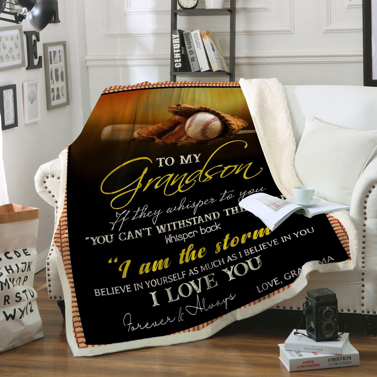 Baseball To My Grandson Sherpa Fleece Blanket