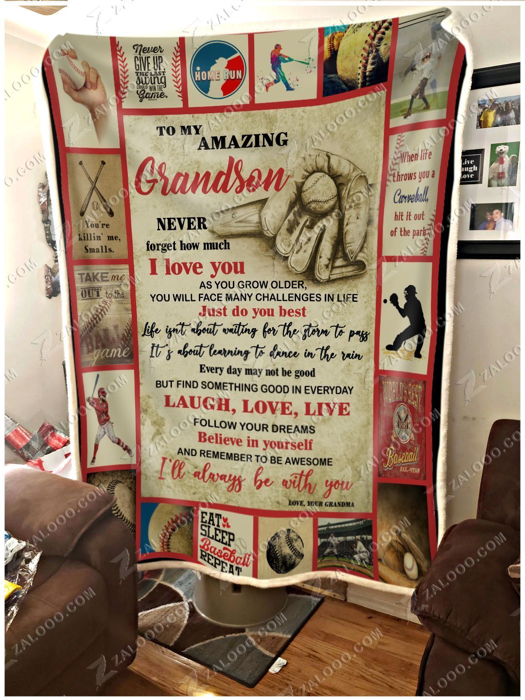 Baseball To My Grandson Laugh Love Live Grandma Sherpa Fleece Blanket