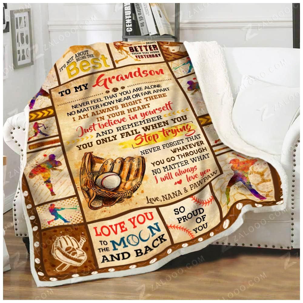 Baseball To My Grandson Never Stop Trying Love Nana And Pawpaw Sherpa Fleece Blanket