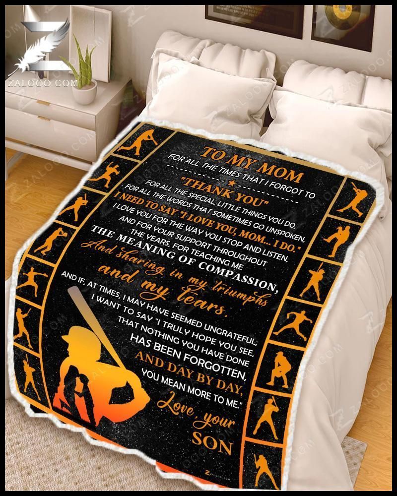 Baseball To My Mom Thank You Sherpa Fleece Blanket