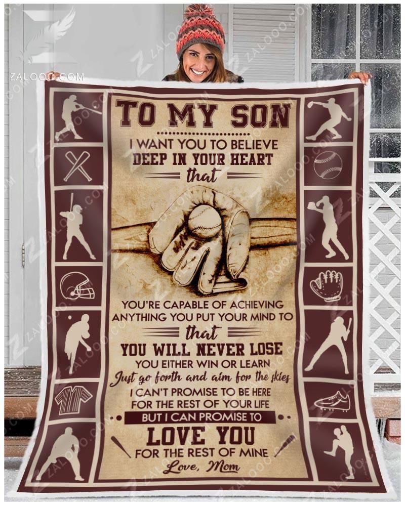 Baseball To My Son Just Go Forth And Aim For The Skies Mom Sherpa Fleece Blanket