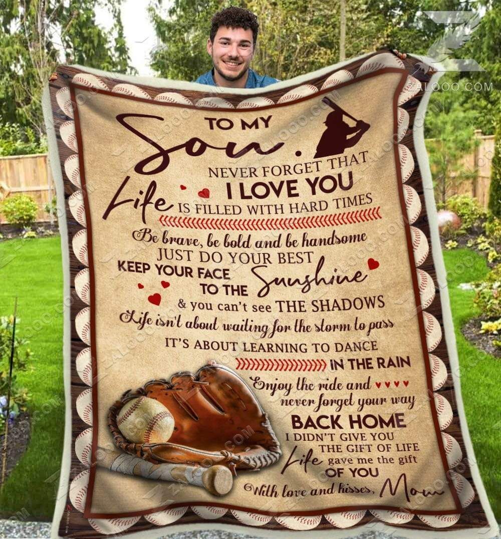 Baseball To My Son Kisses Mom Sherpa Fleece Blanket