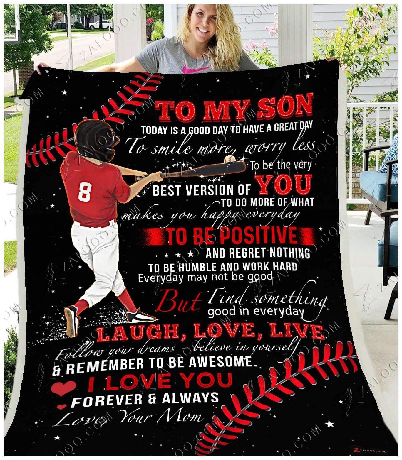 Baseball To My Son Mom Today Is A Good Day Sherpa Fleece Blanket