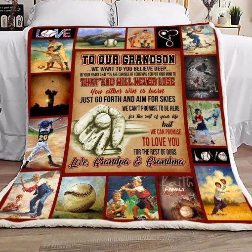 Baseball To Our Grandson Sherpa Fleece Blanket