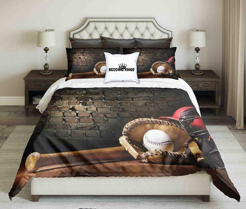 Baseball Tools On Brick Wall Background Design  Bedding Set