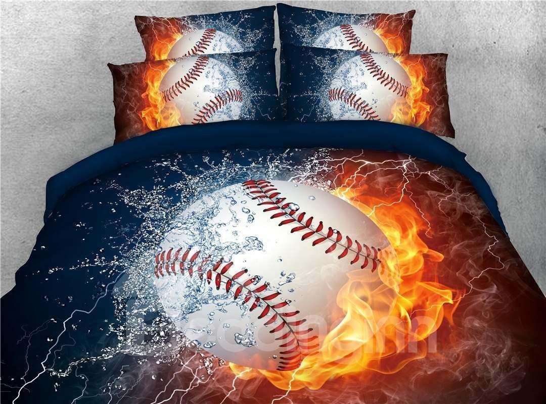 Baseball With Fire And Water Bedding Set
