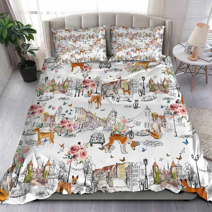 Basenji Dog Floral City Bedding Set
