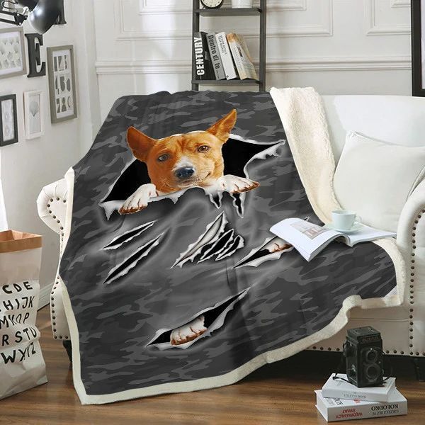 Basenji Scratch Dog Torn Sherpa Fleece Blanket