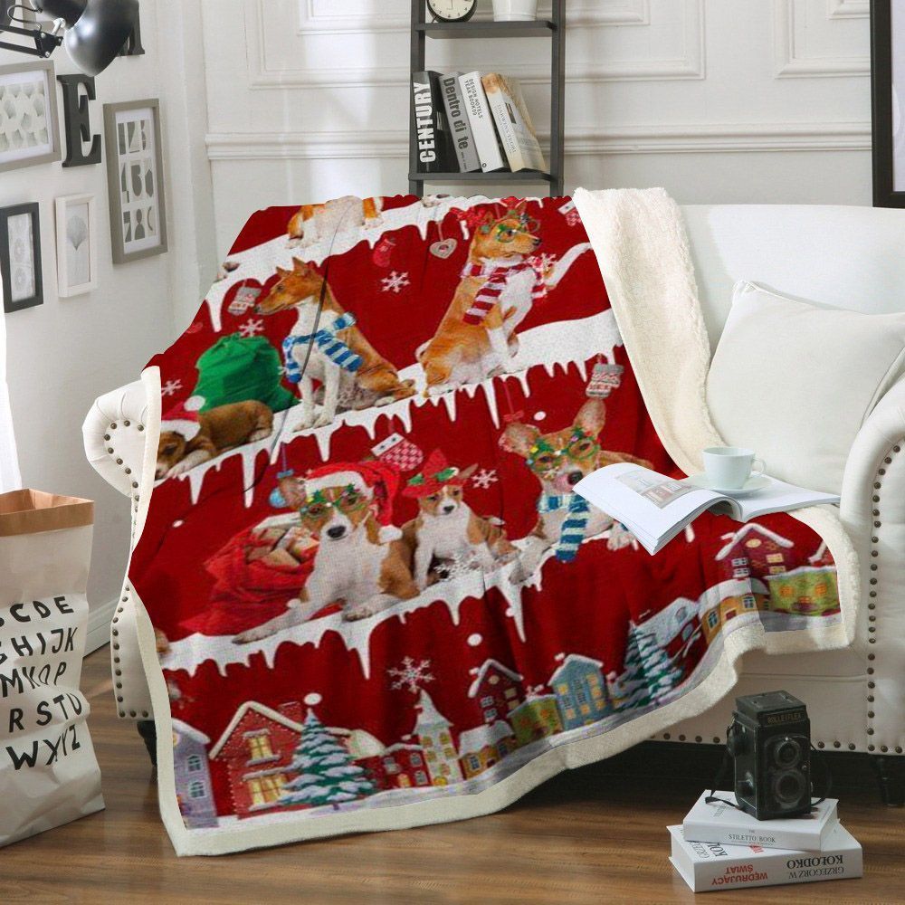 Basenji Snow Christmas Sherpa Fleece Blanket