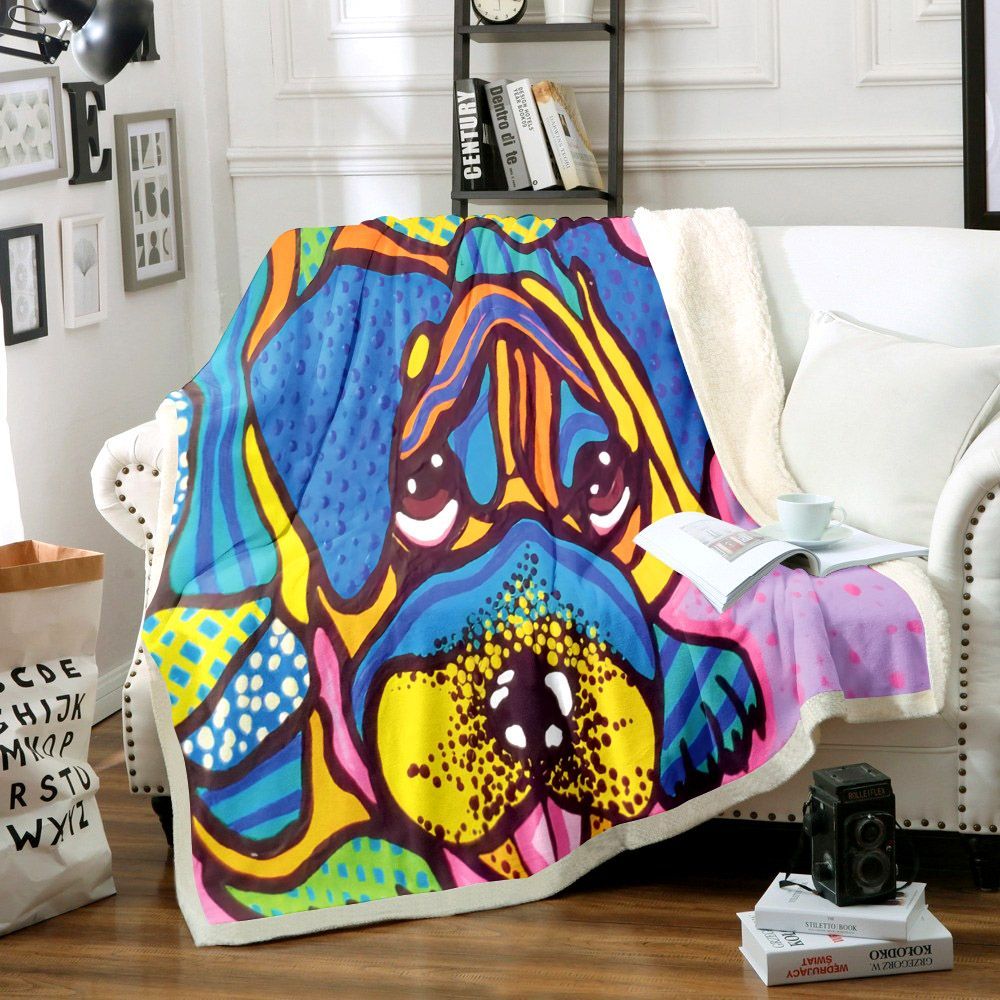 Bashful Bulldog Dogs Sherpa Fleece Blanket