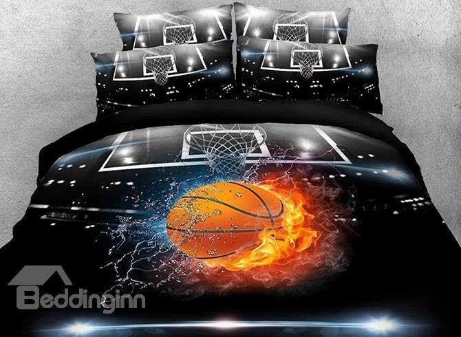 Basketball Ball In Fire And Water Bedding Set