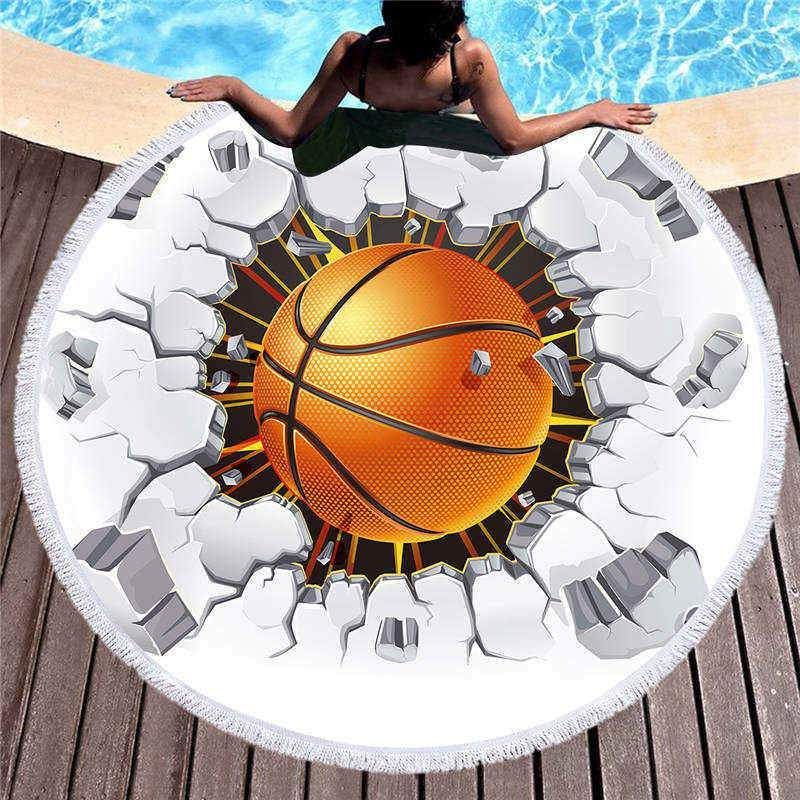 Basketball Breaks The Wall Round Beach Towel