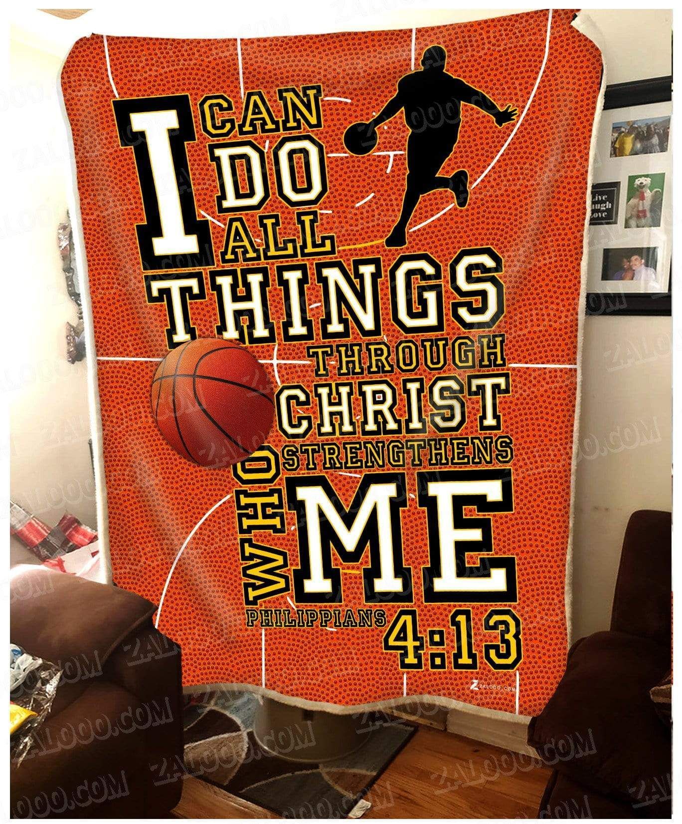 Basketball I Can Do All Things Through Christ Sherpa Fleece Blanket