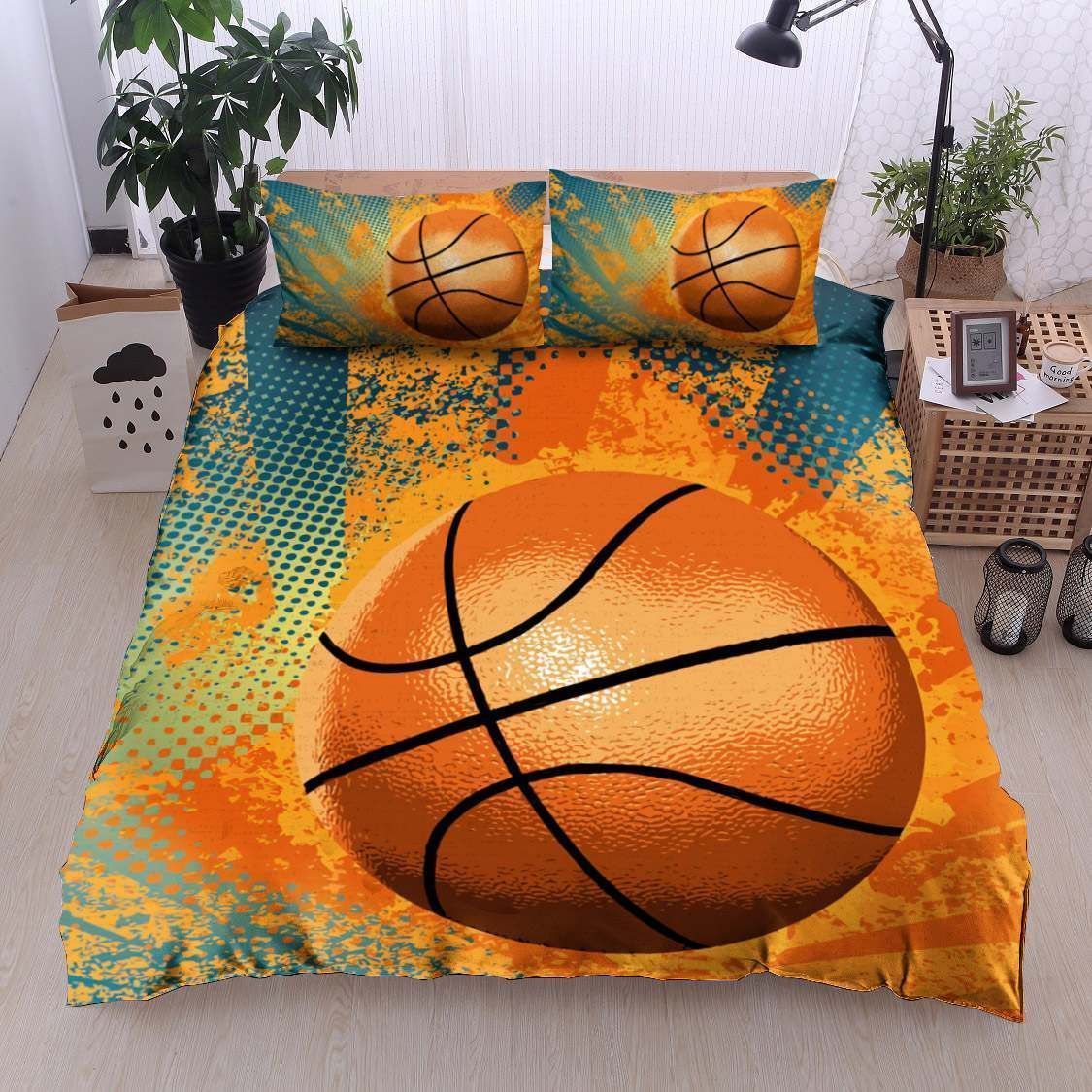 Basketball Orange Watercolor Bedding Set