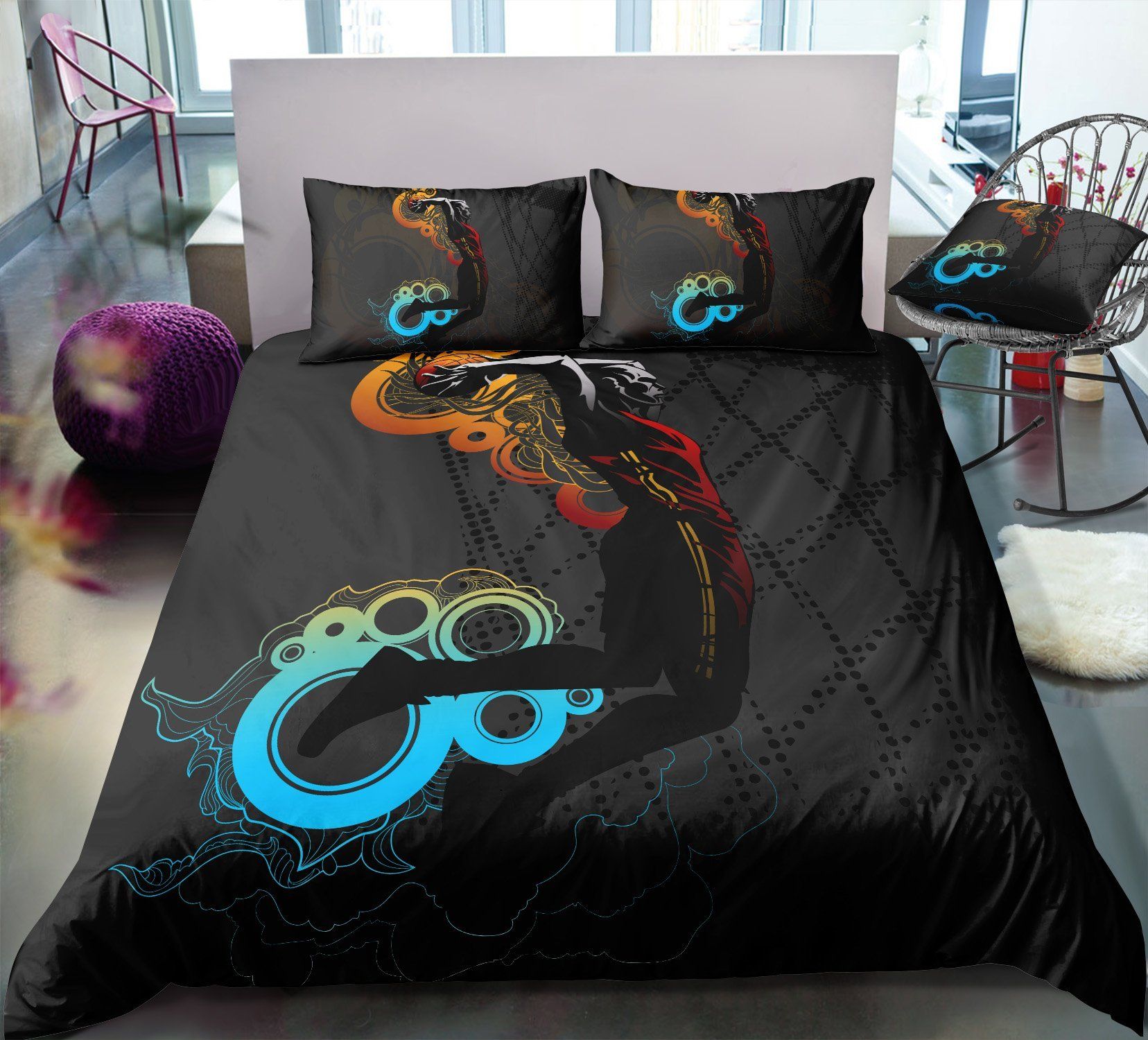 Basketball Player Black Background Bedding Set