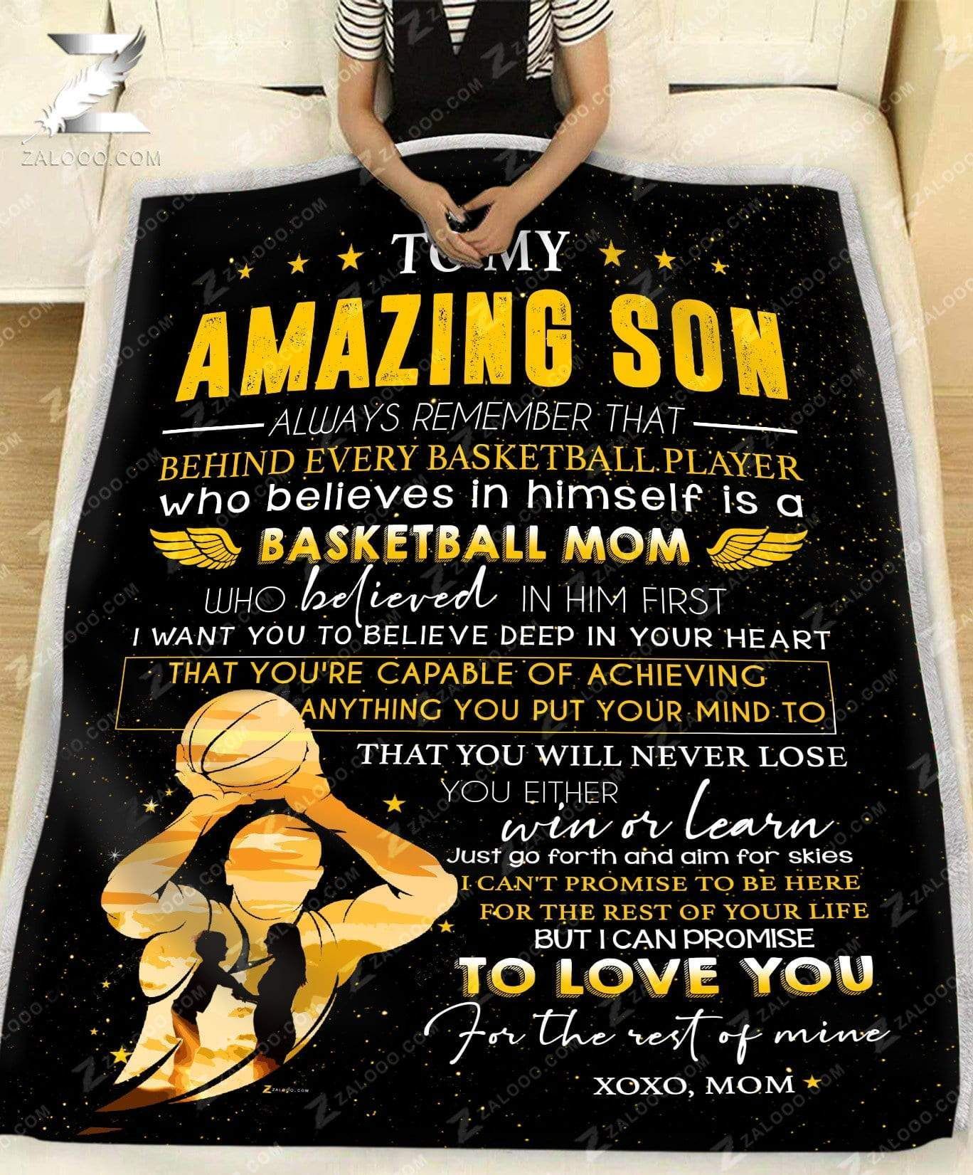 Basketball Son Mom Behind Every Basketball Player Sherpa Fleece Blanket