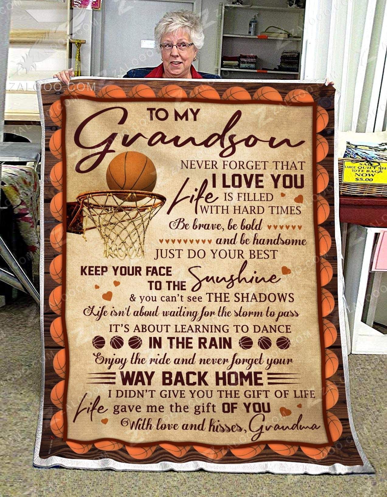 Basketball To My Grandson Kisses Grandma Sherpa Fleece Blanket
