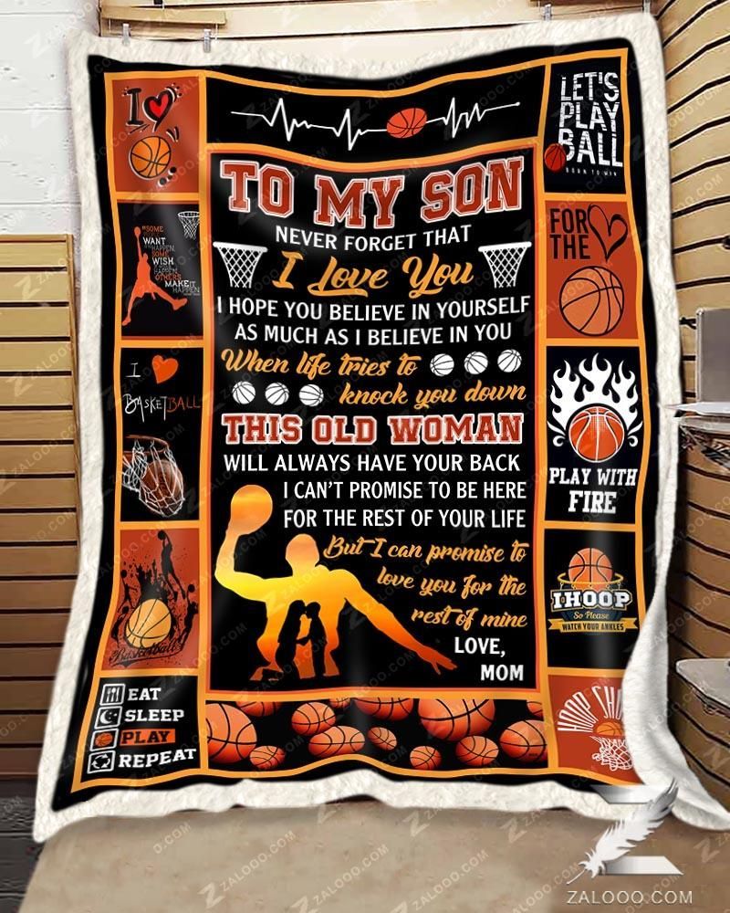 Basketball To My Son Always Has Your Back Mom Sherpa Fleece Blanket