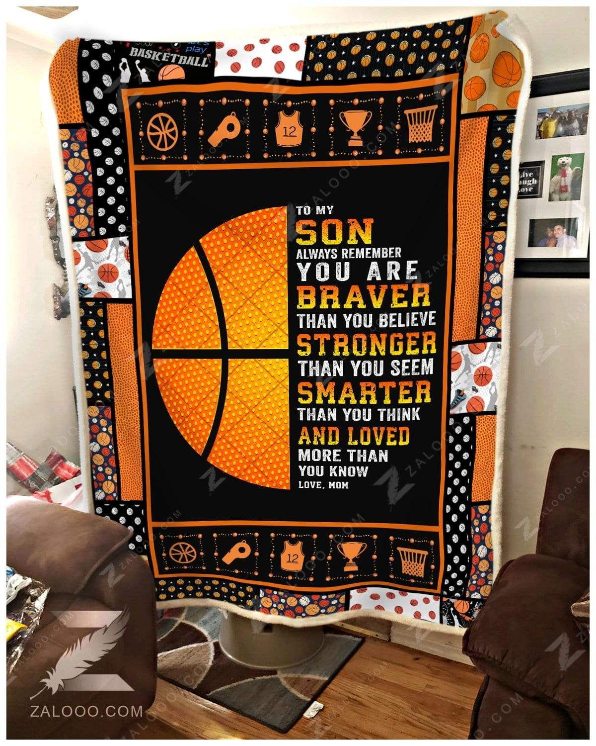 Basketball To My Son Love Mom Sherpa Fleece Blanket