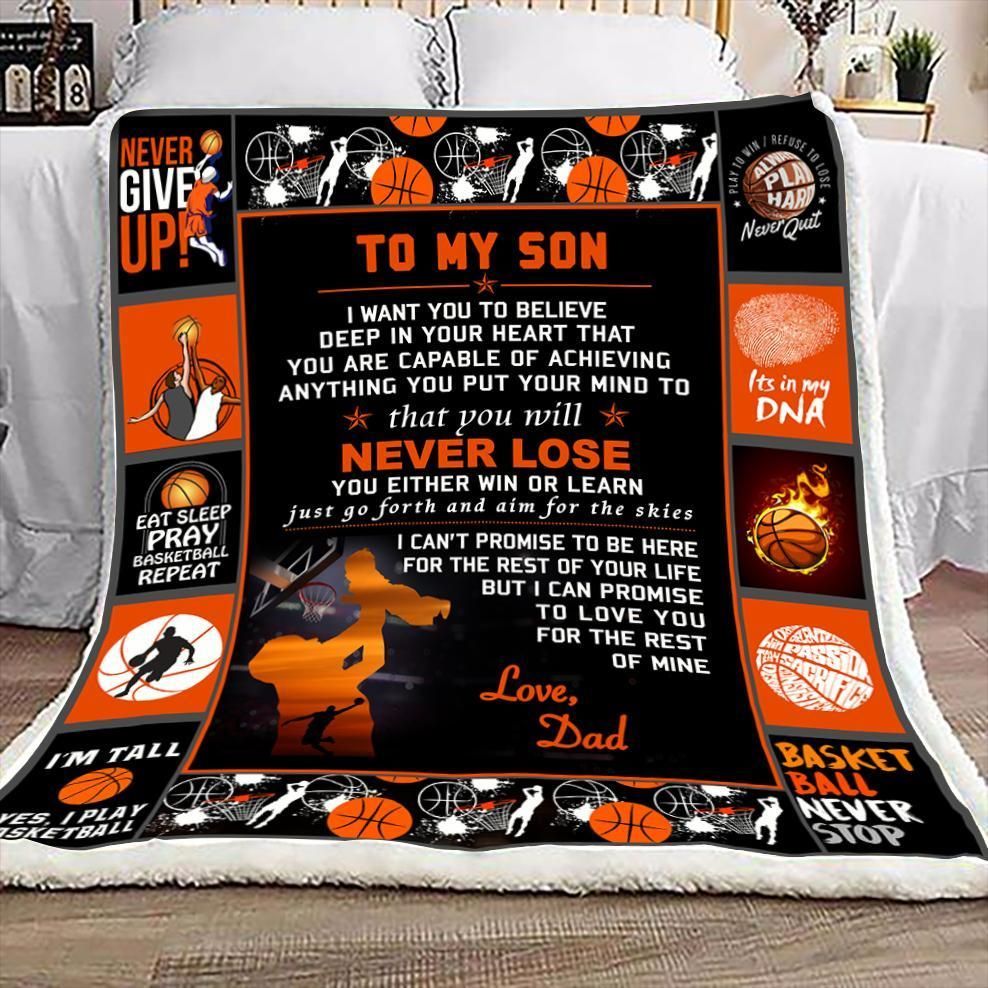 Basketball To My Son Never Lose Sherpa Fleece Blanket