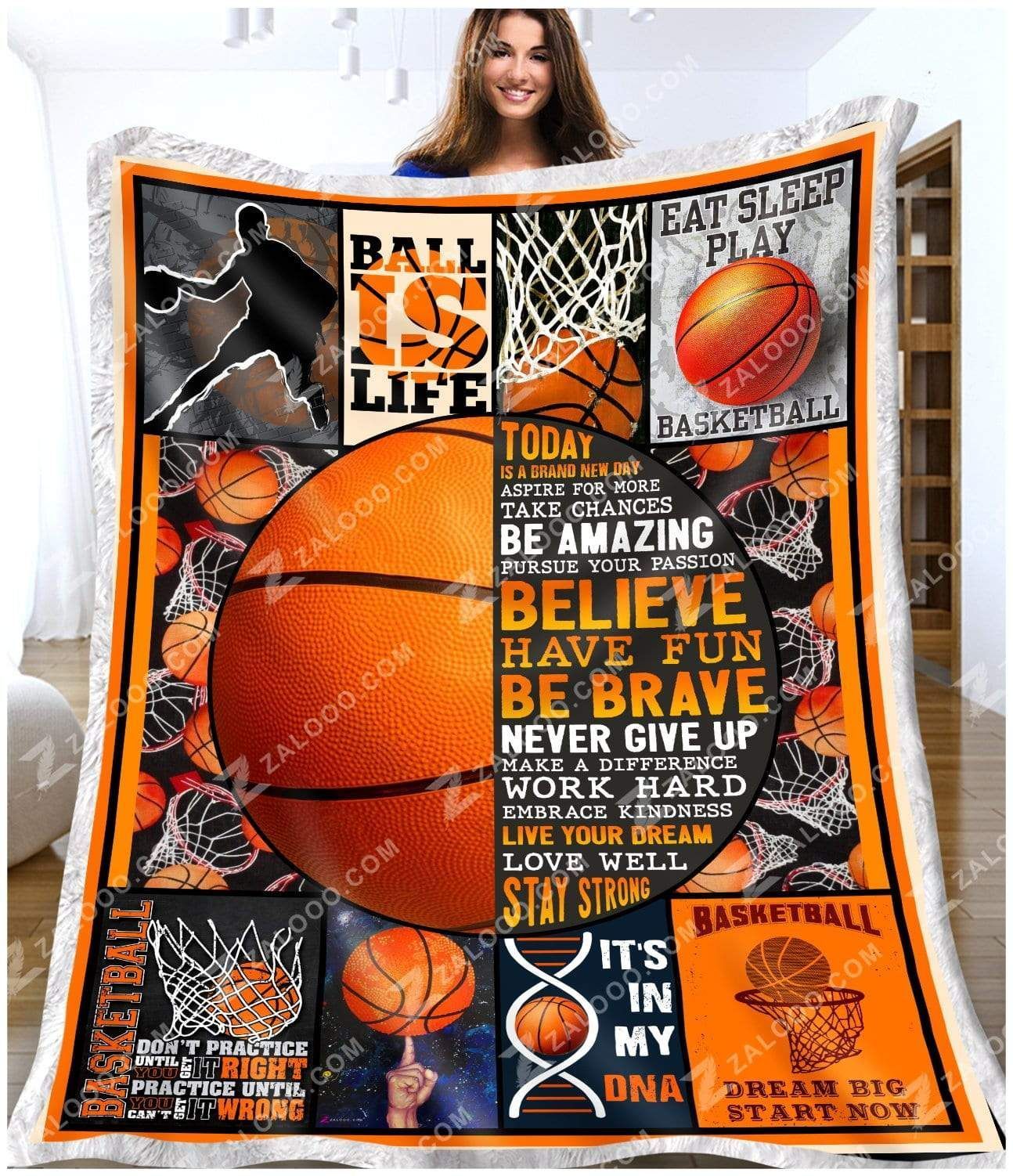 Basketball Today Is A Brand New Day Sherpa Fleece Blanket