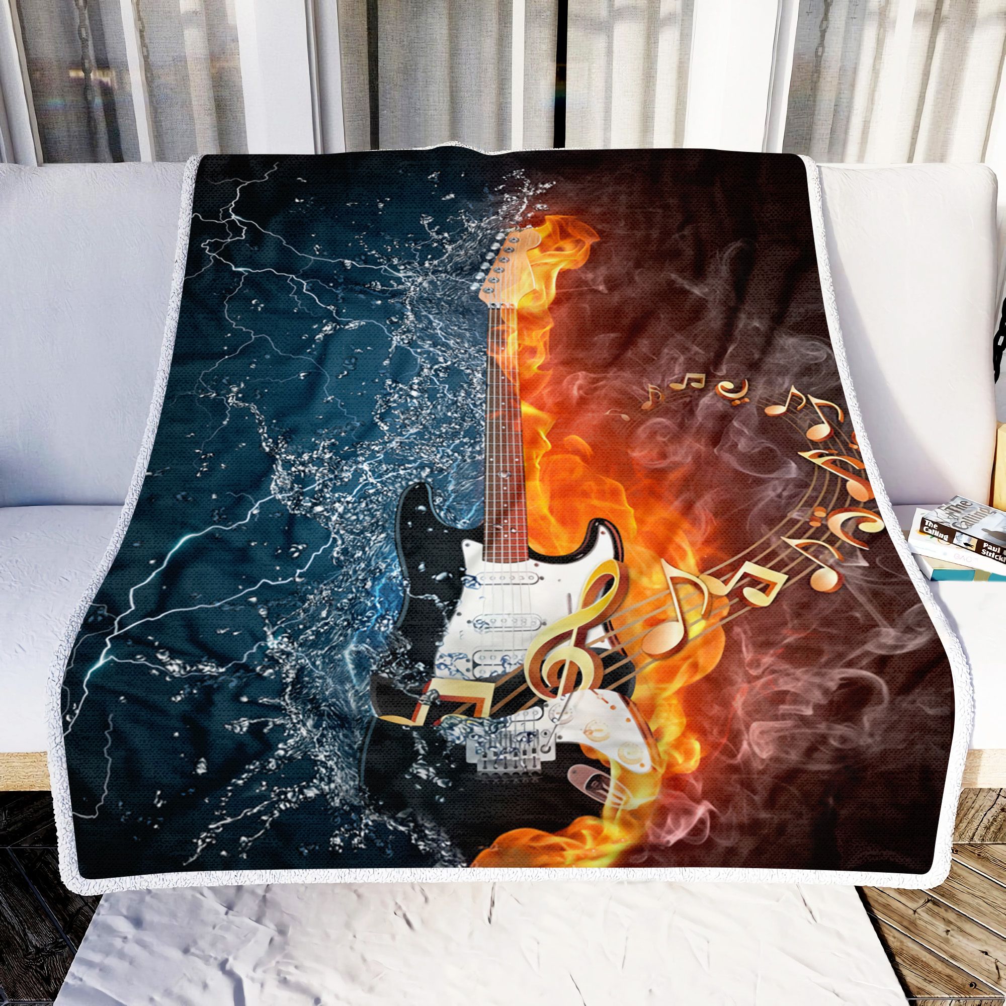 Bass Guitar Fire And Ice Fleece Blanket