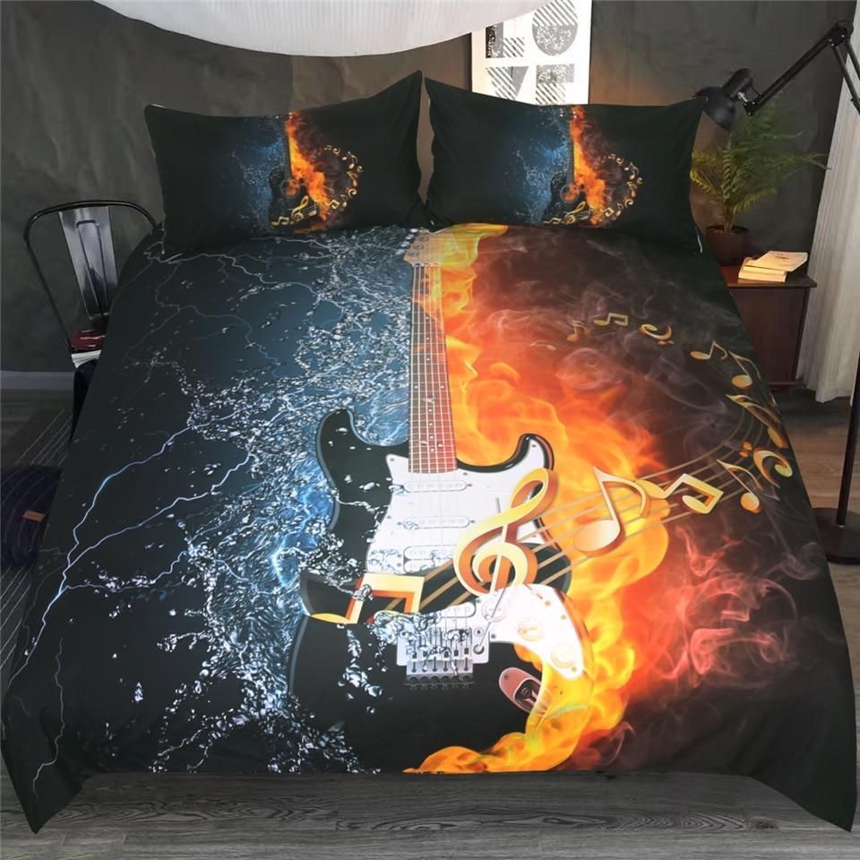 Bass Guitar Water And Fire Bedding Set