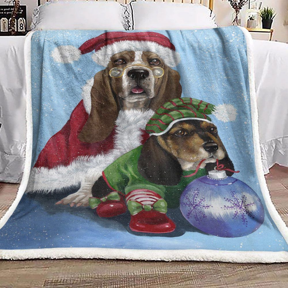 Basset Hound Christmas Sherpa Fleece Blanket