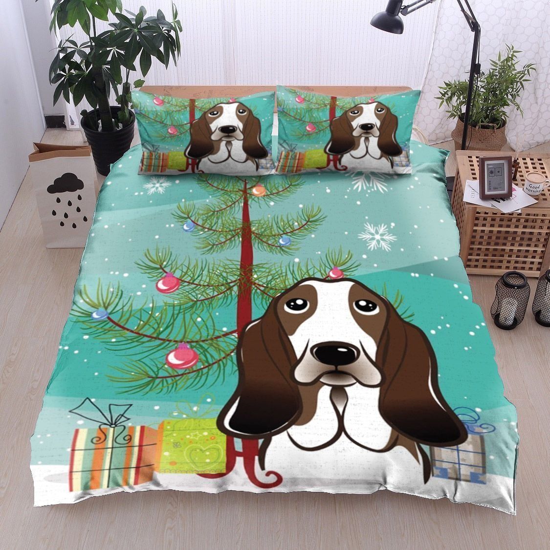 Basset Hound Christmas Bedding Set