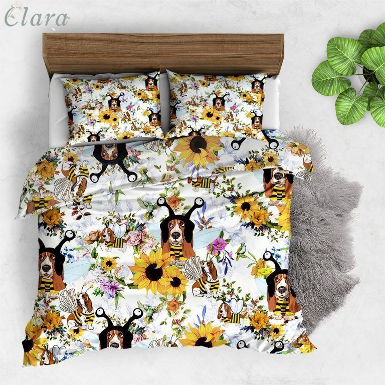 Basset Hound Cosplay Bee Floral Bedding Set