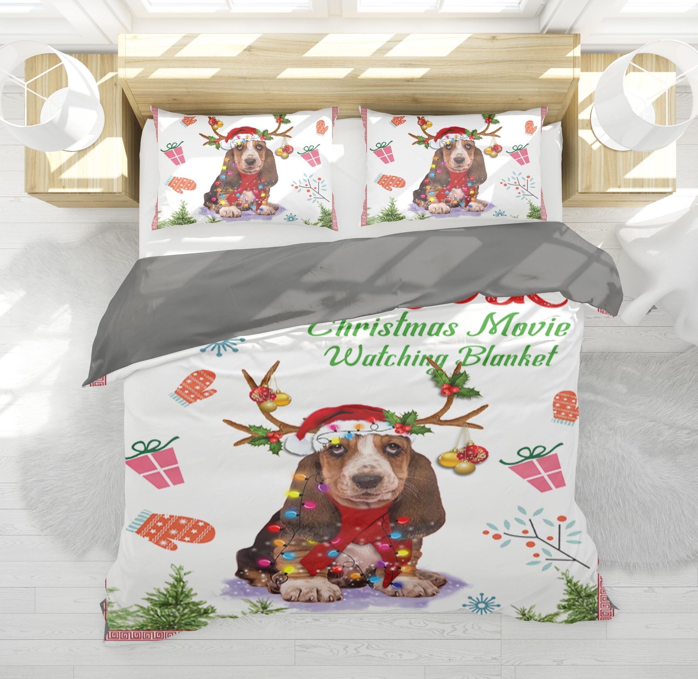 Basset Hound Gorgeous Reindeer Christmas Bedding Set