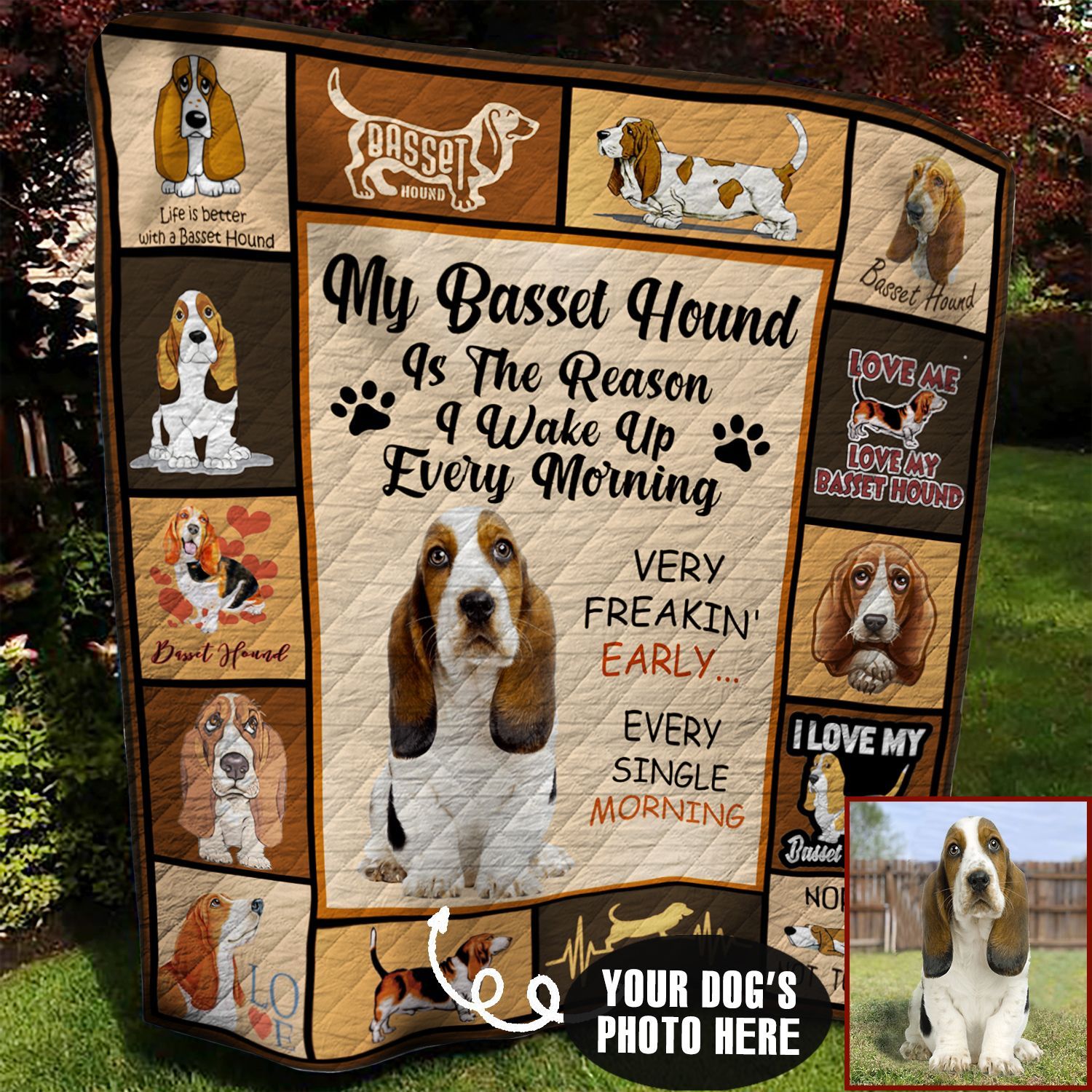Basset Hound Photo Personalized Quilt Blanket BBB300567HT