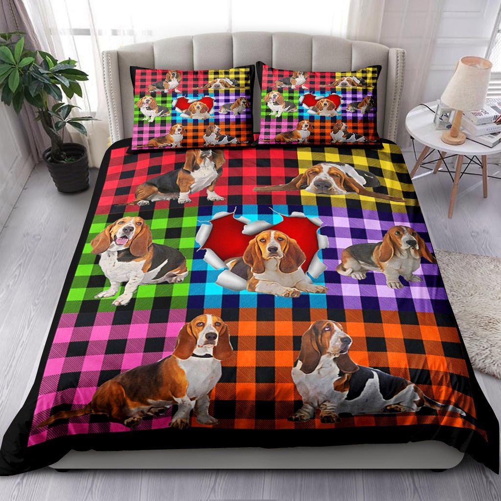 Basset Hound Plaid Bedding Set