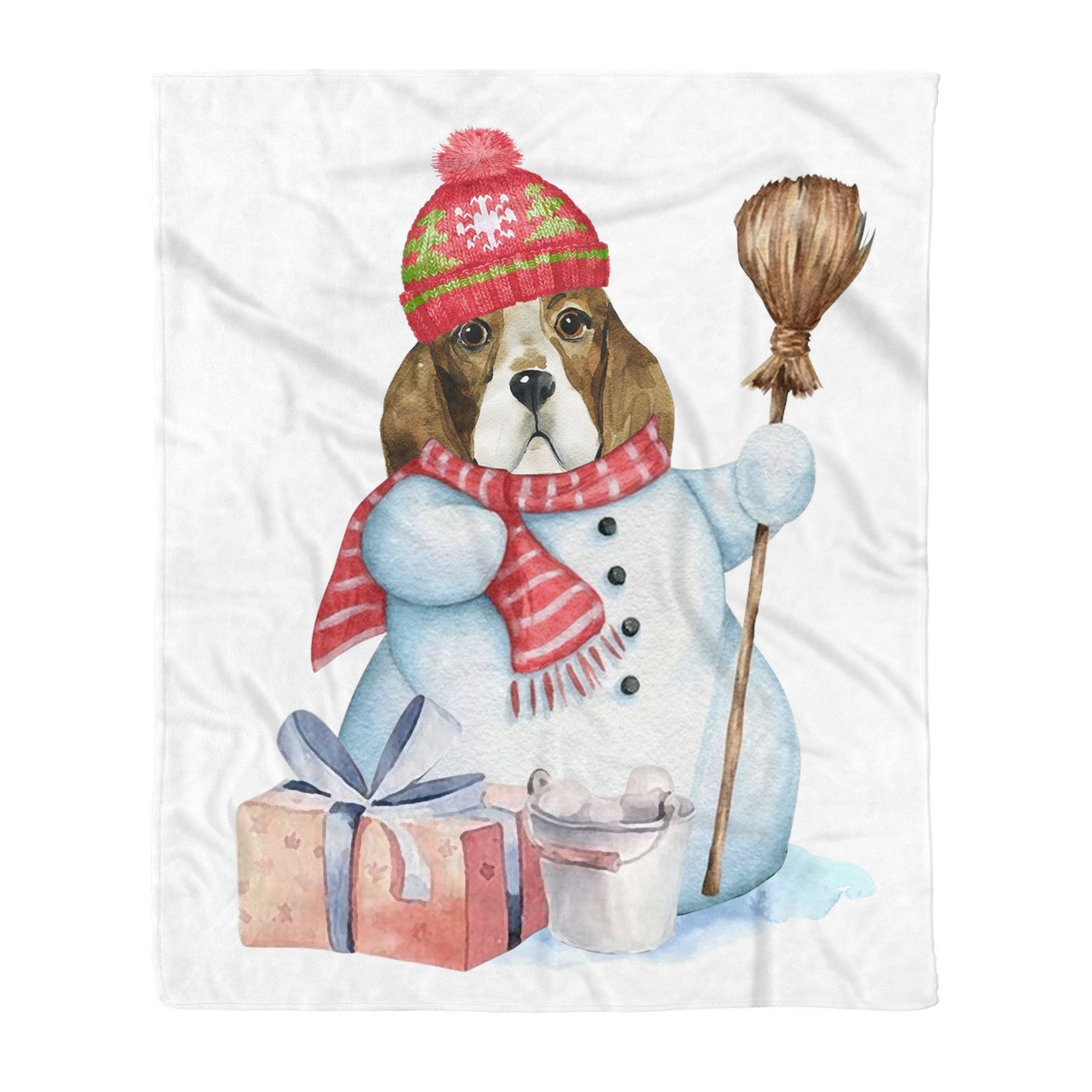 Basset Hound Snowman Christmas Sherpa Fleece Blanket