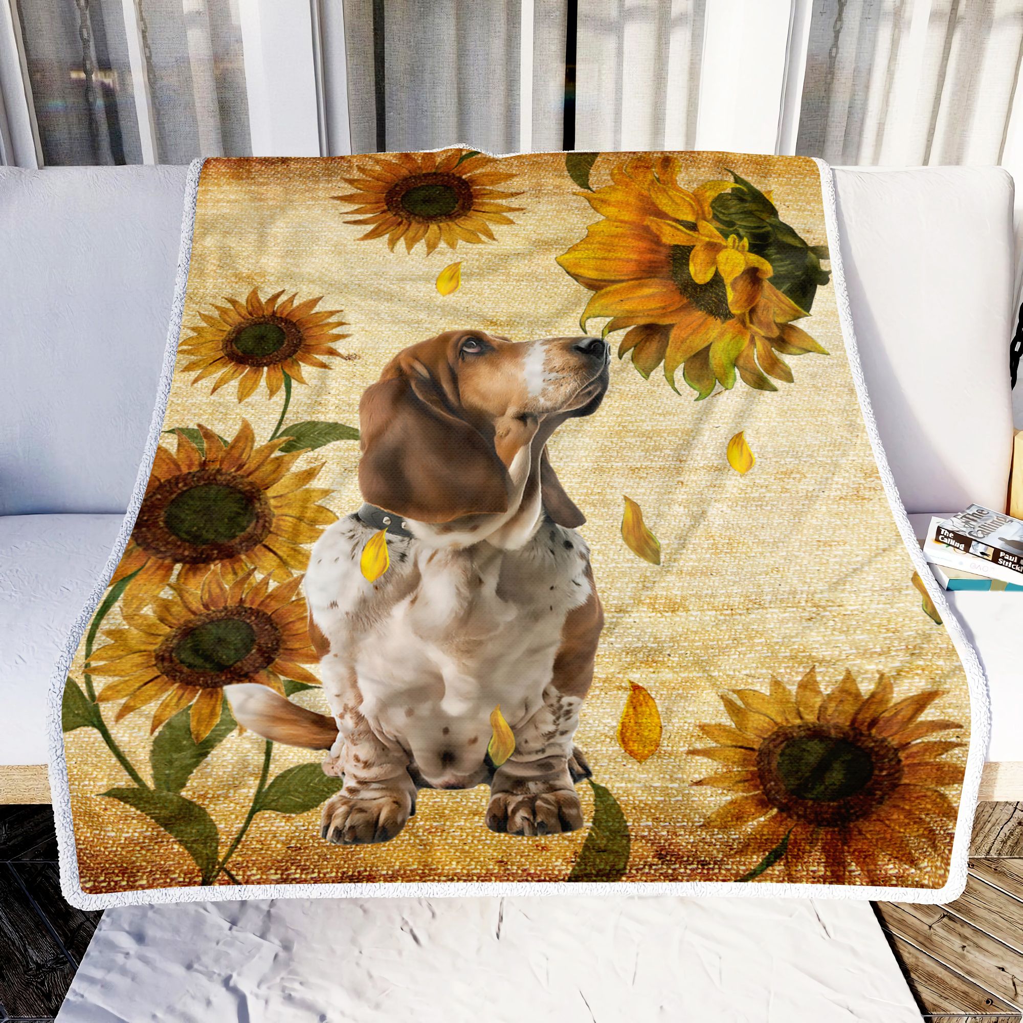 Basset Hound Sunflower Fleece Blanket